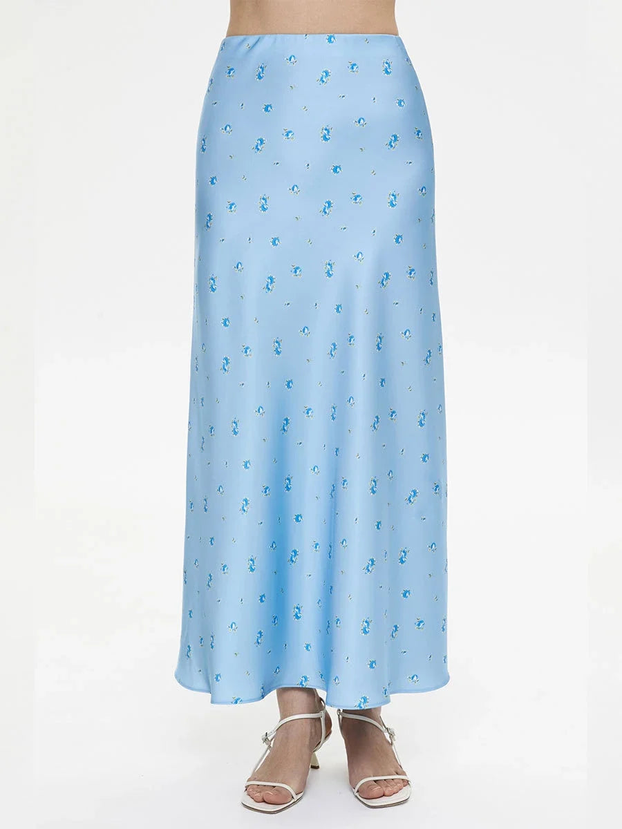 Soft Girl Floral Satin Midi Skirt