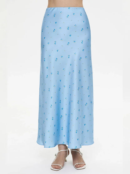 Soft Girl Floral Satin Midi Skirt