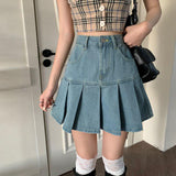 Pleated Denim Mini Skirt
