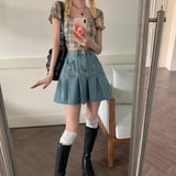 Pleated Denim Mini Skirt