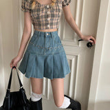 Pleated Denim Mini Skirt