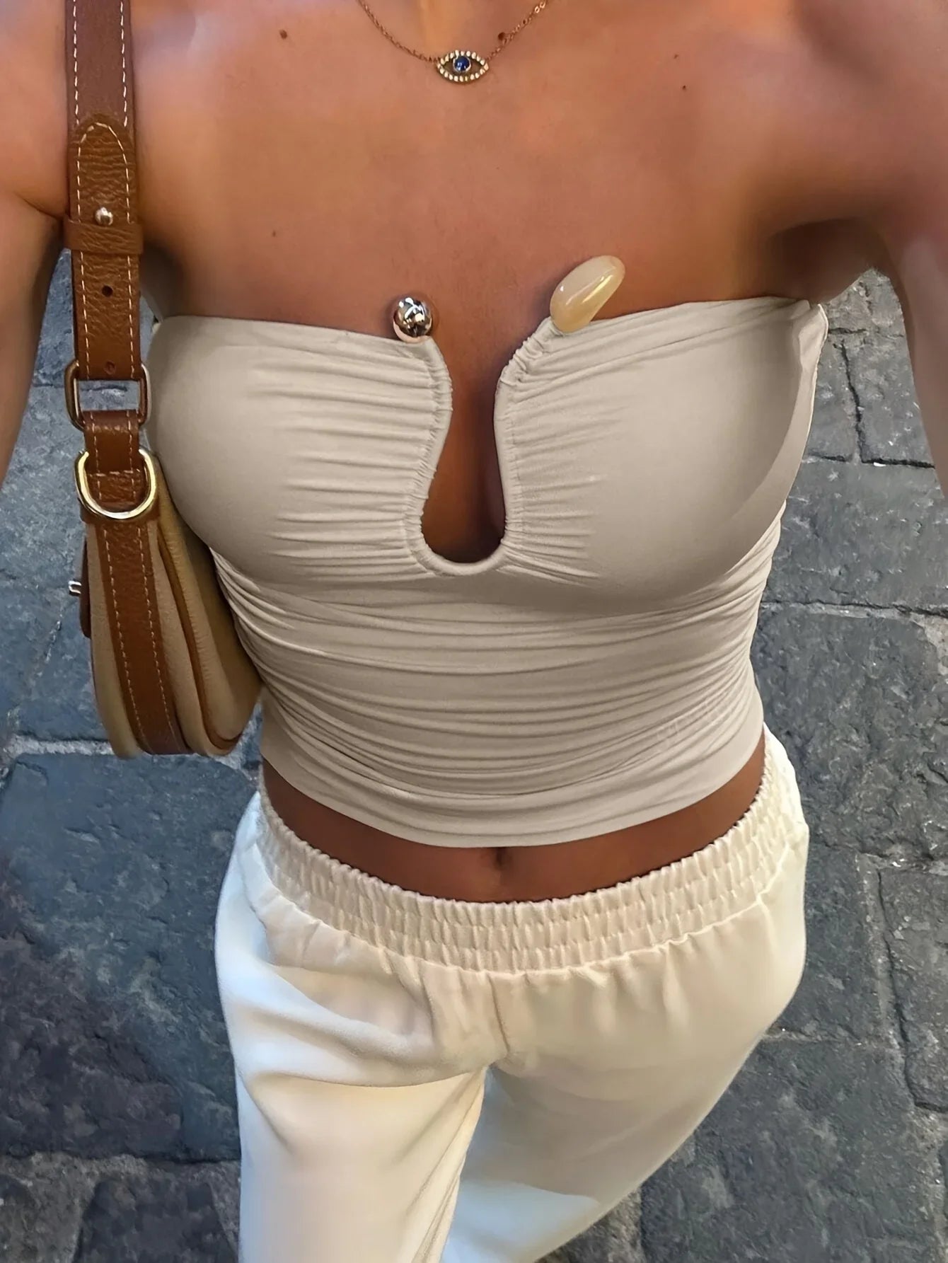 Strapless Cut Out Ruched Top