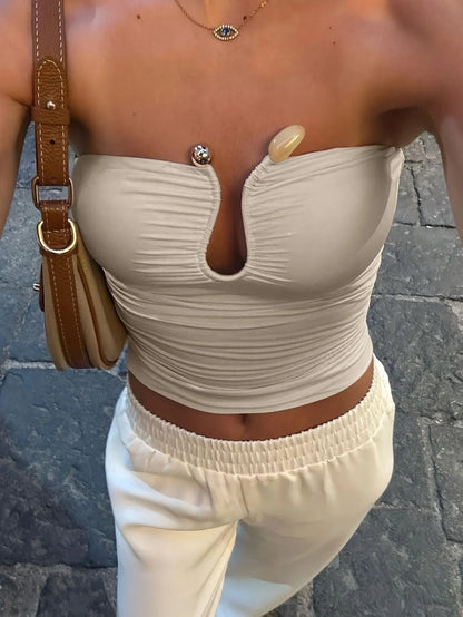 Strapless Cut Out Ruched Top