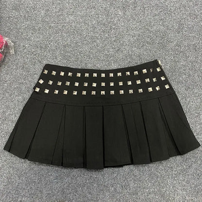 Studded Pleated Mini Skirt