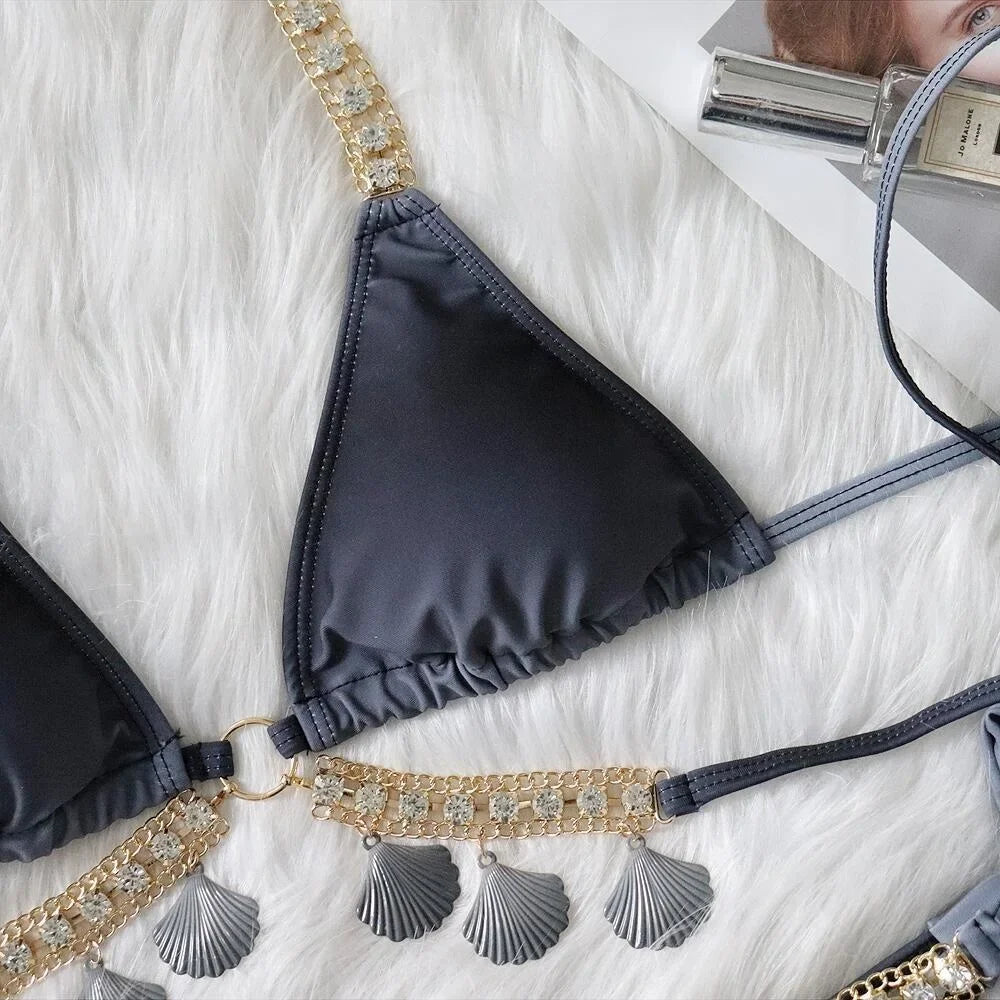 Tassel Triangle Bikini Set