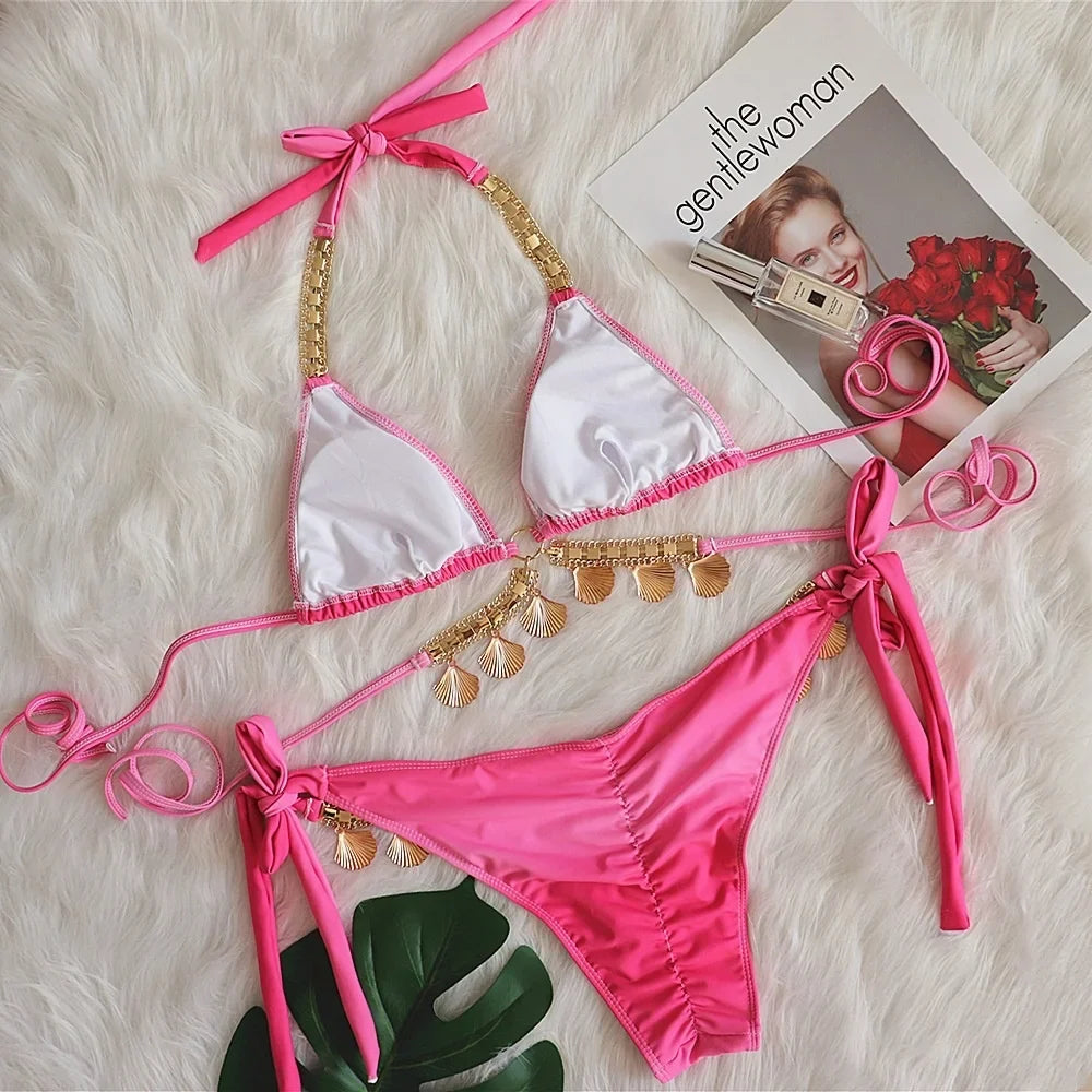 Tassel Triangle Bikini Set