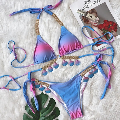 Tassel Triangle Bikini Set