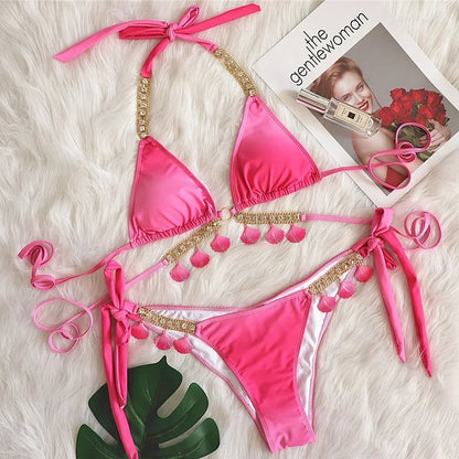 Tassel Triangle Bikini Set
