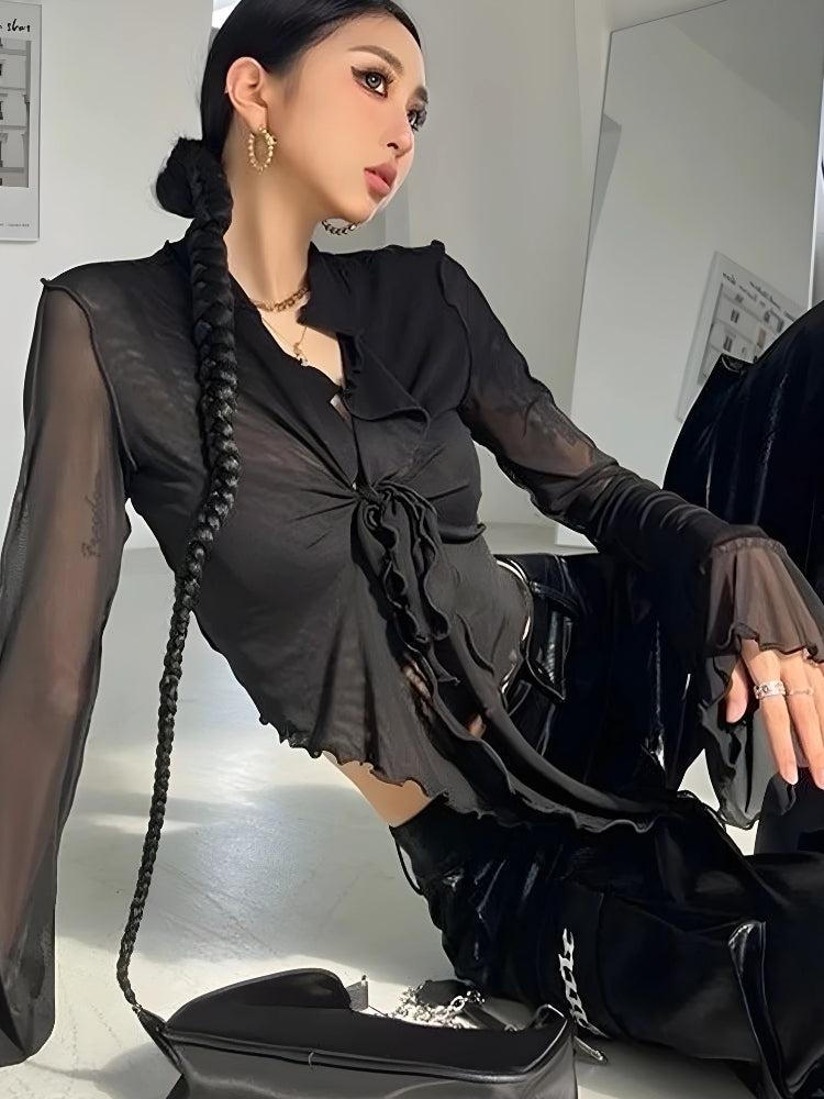 Tie Front Mesh Top