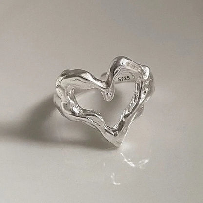 Wavy Heart Silver Ring