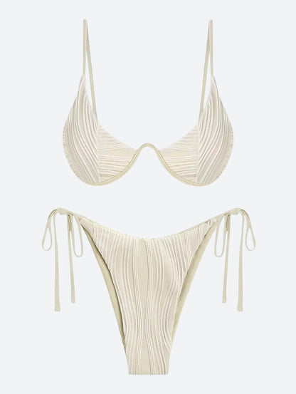 Wavy Striped Wired Cup Bikini Set