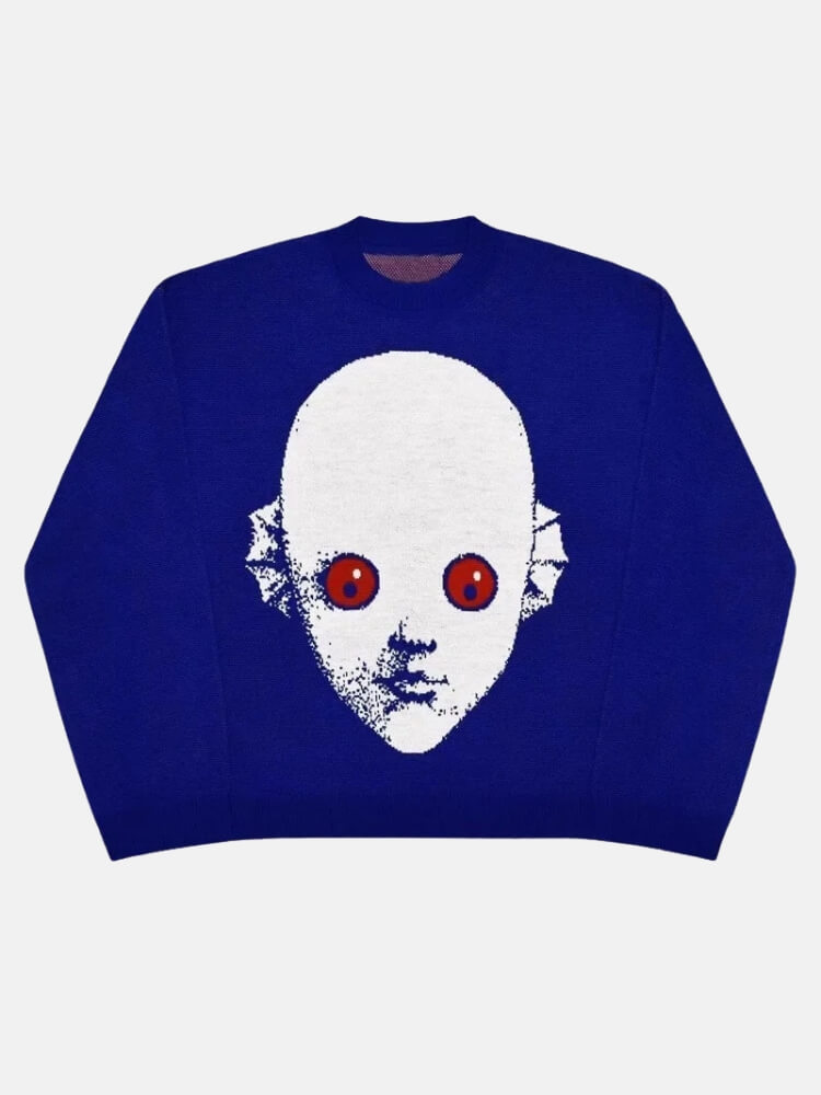 Weirdcore Alien Face Knit Sweater