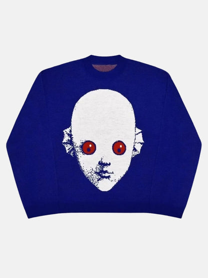 Weirdcore Alien Face Knit Sweater