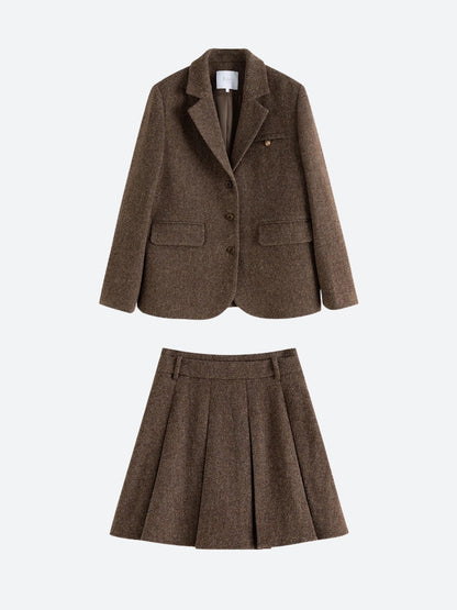 Wool Blazer Jacket & Mini Skirt Two Piece Set