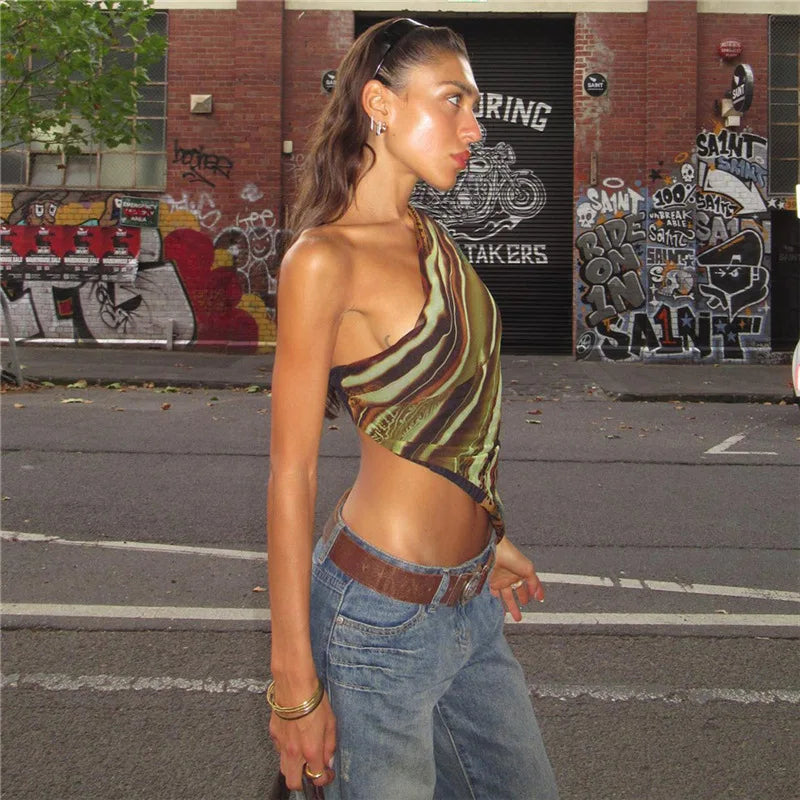 Y2K Abstract One Shoulder Top