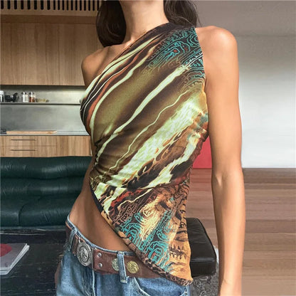 Y2K Abstract One Shoulder Top