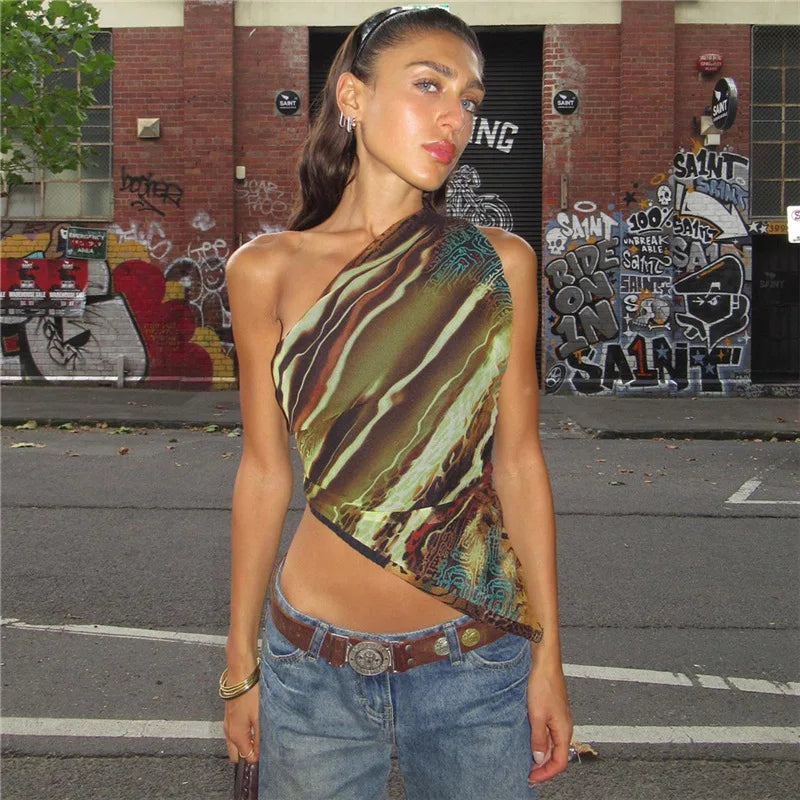 Y2K Abstract One Shoulder Top