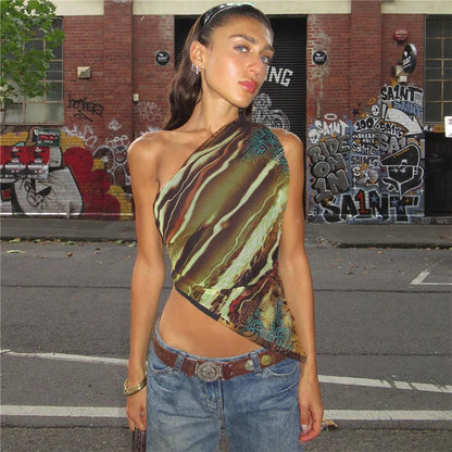 Y2K Abstract One Shoulder Top