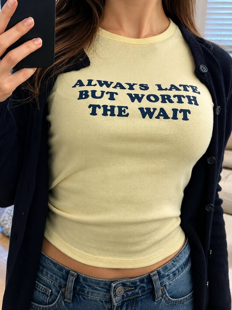Y2K Always Late Baby Tee