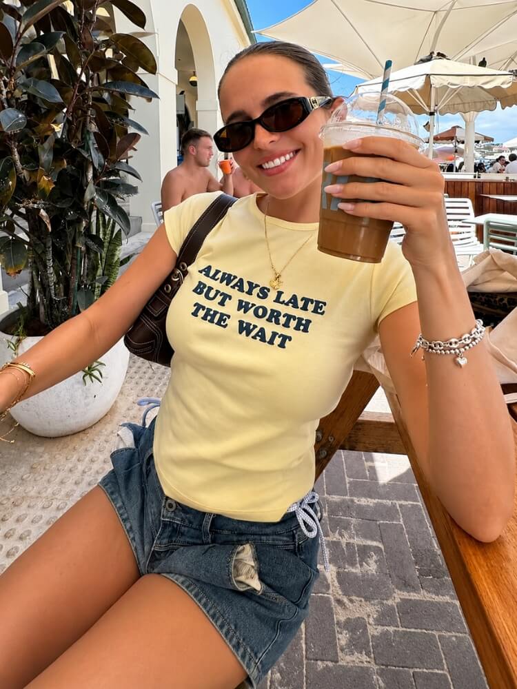Y2K Always Late Baby Tee
