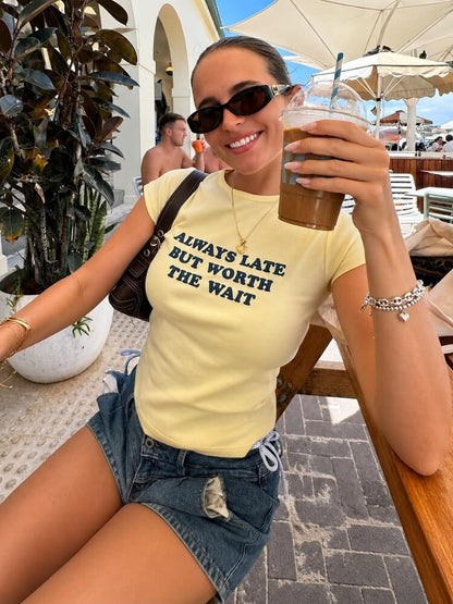 Y2K Always Late Baby Tee
