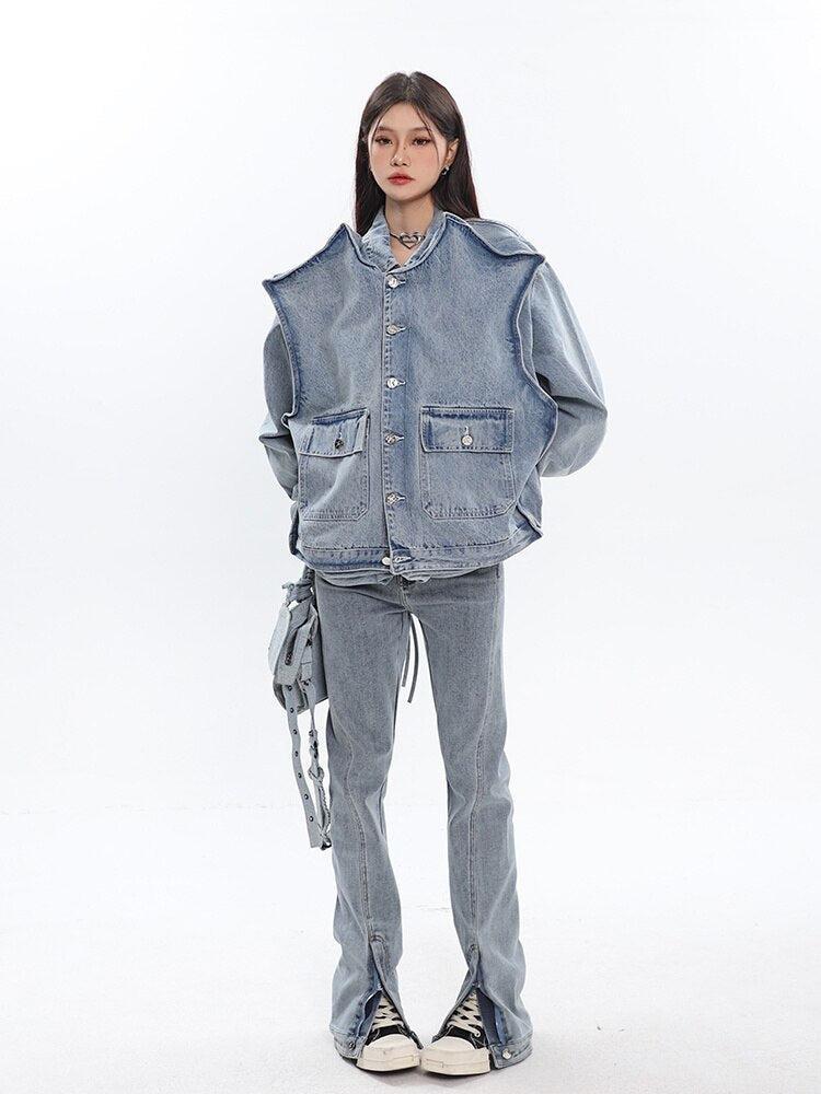 Y2K Asymmetric Denim Jacket