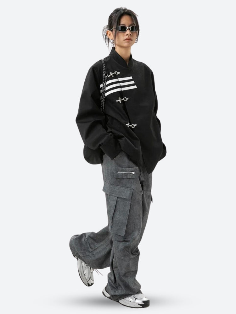 Y2K Asymmetric Frog Button Jacket