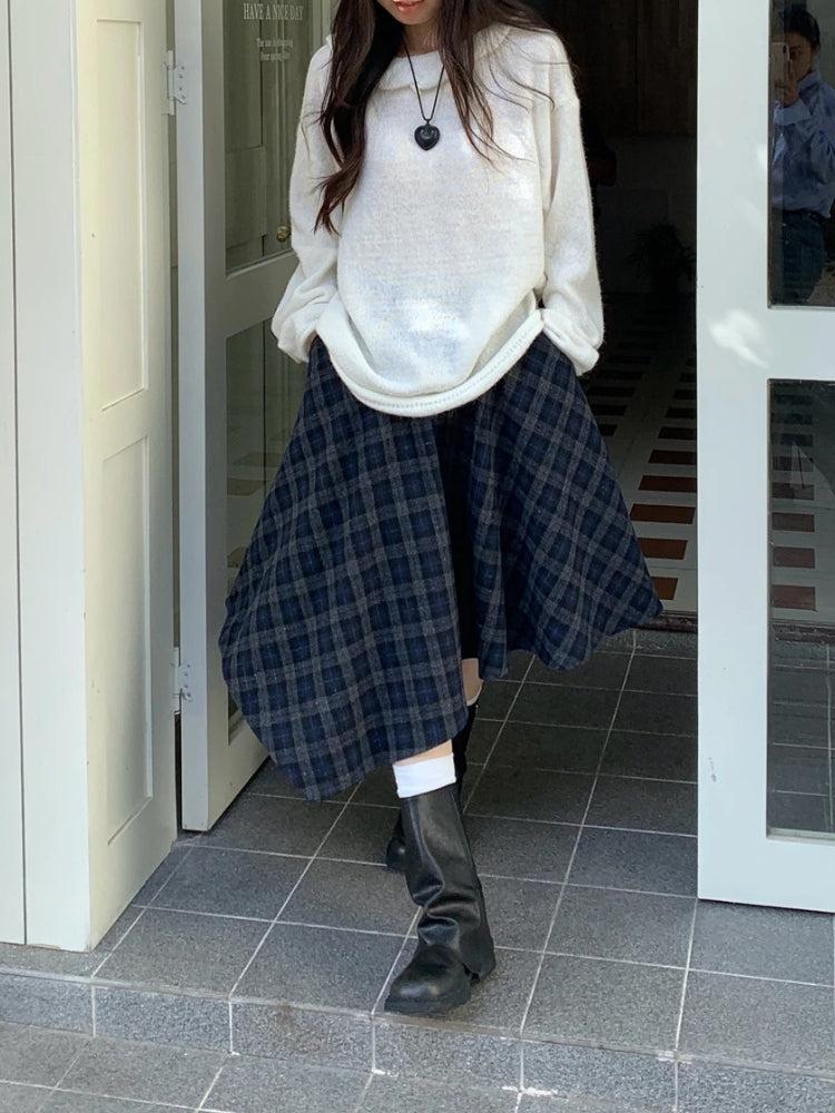 Y2K Asymmetric Plaid Midi Skirt