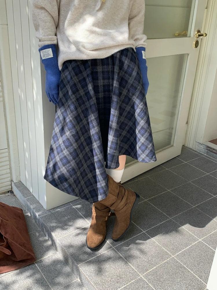 Y2K Asymmetric Plaid Midi Skirt