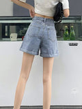 Asymmetric Denim Shorts with Waist Detail