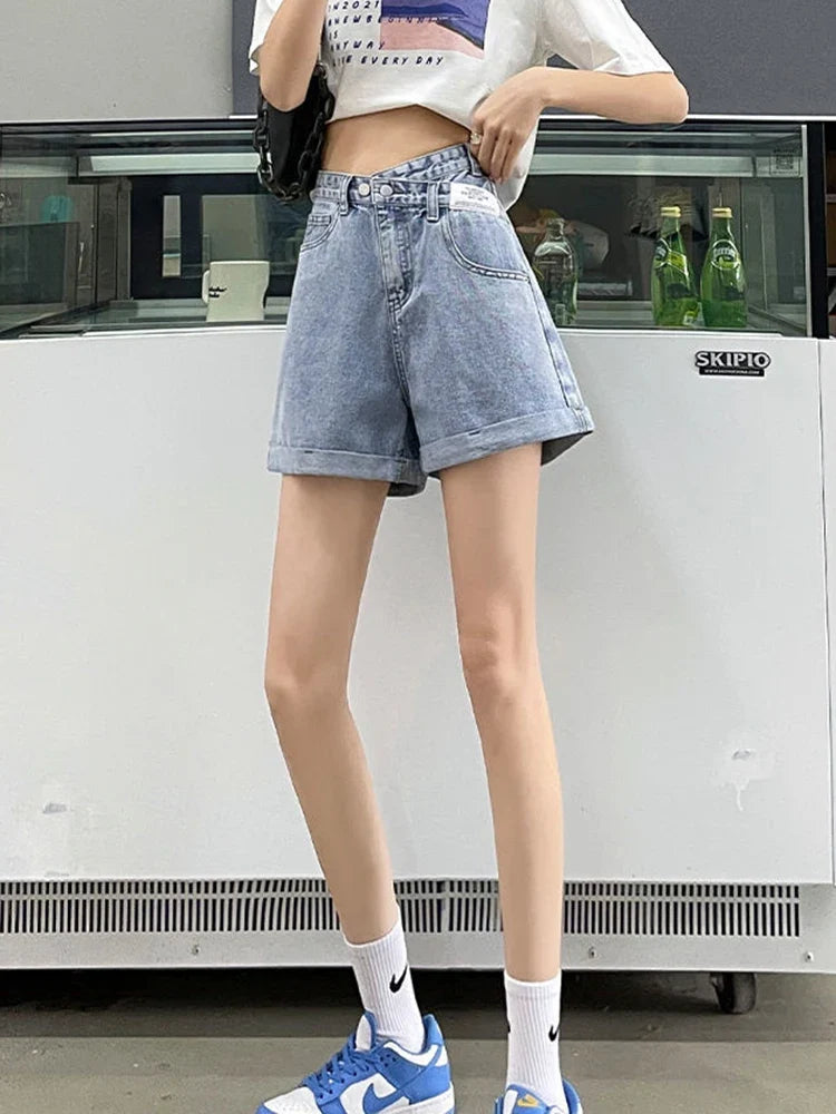 Y2K Asymmetric Waist Detail Denim Shorts