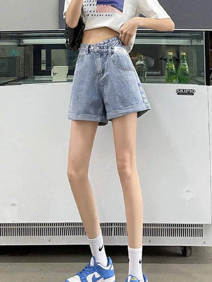 Y2K Asymmetric Waist Detail Denim Shorts
