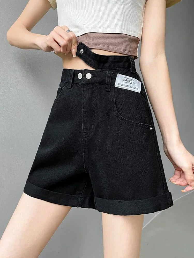 Y2K Asymmetric Waist Detail Denim Shorts