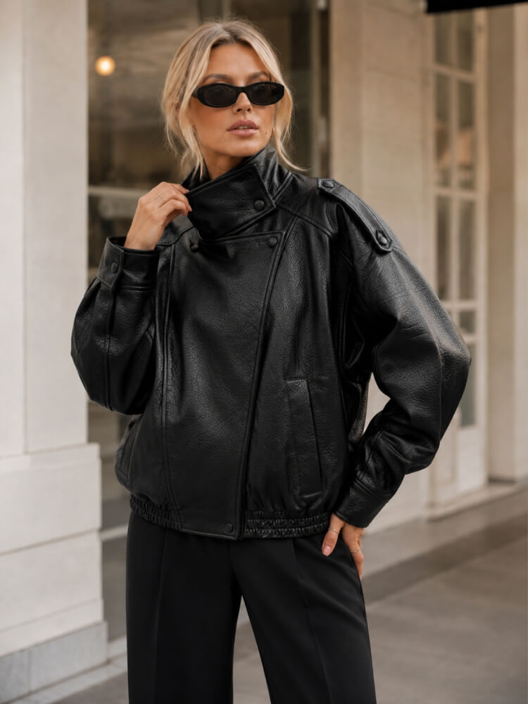 Y2K Asymmetrical Faux Leather Jacket