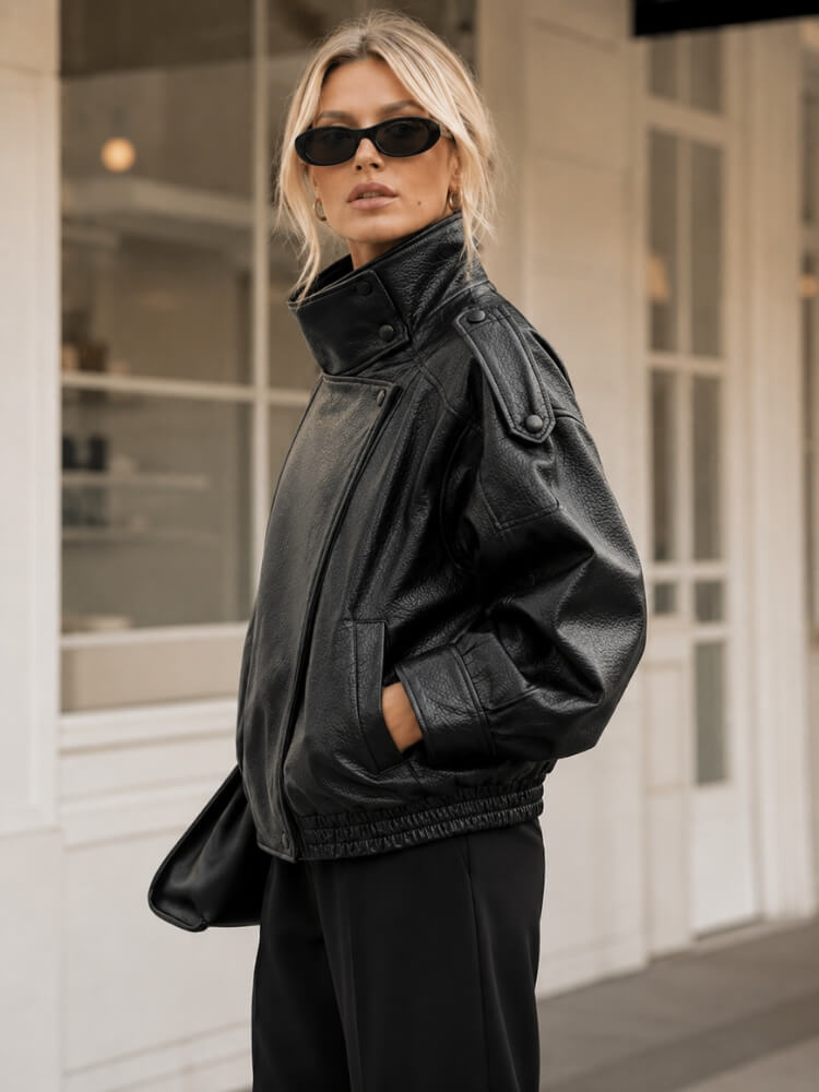 Y2K Asymmetrical Faux Leather Jacket