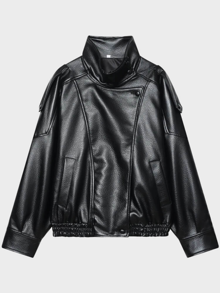 Y2K Asymmetrical Faux Leather Jacket