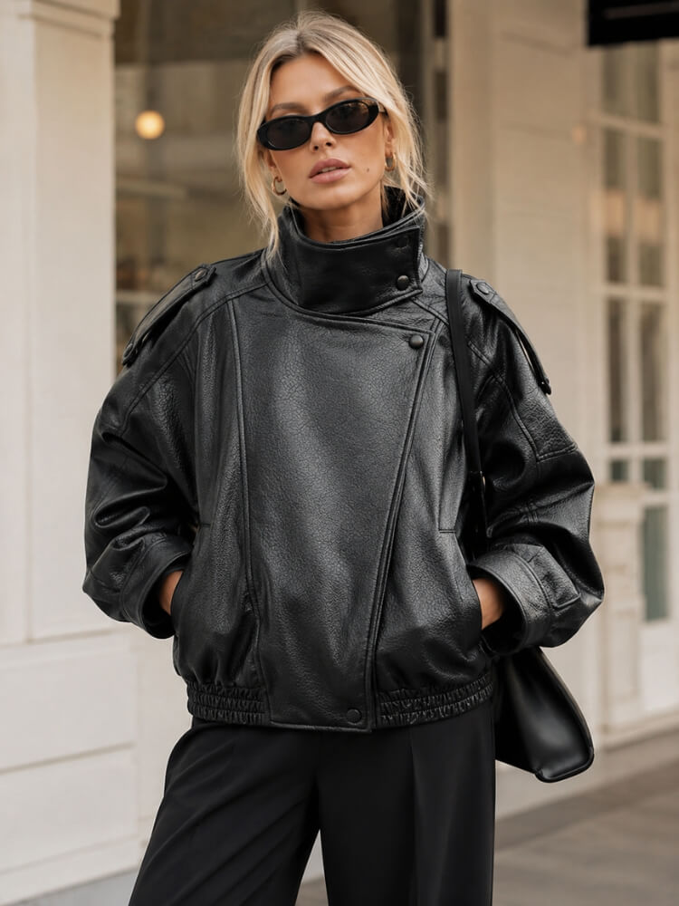 Y2K Asymmetrical Faux Leather Jacket