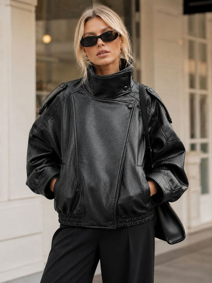 Y2K Asymmetrical Faux Leather Jacket