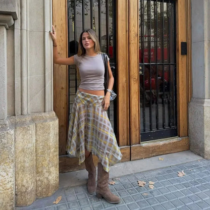 Y2K Asymmetrical Plaid Skirt