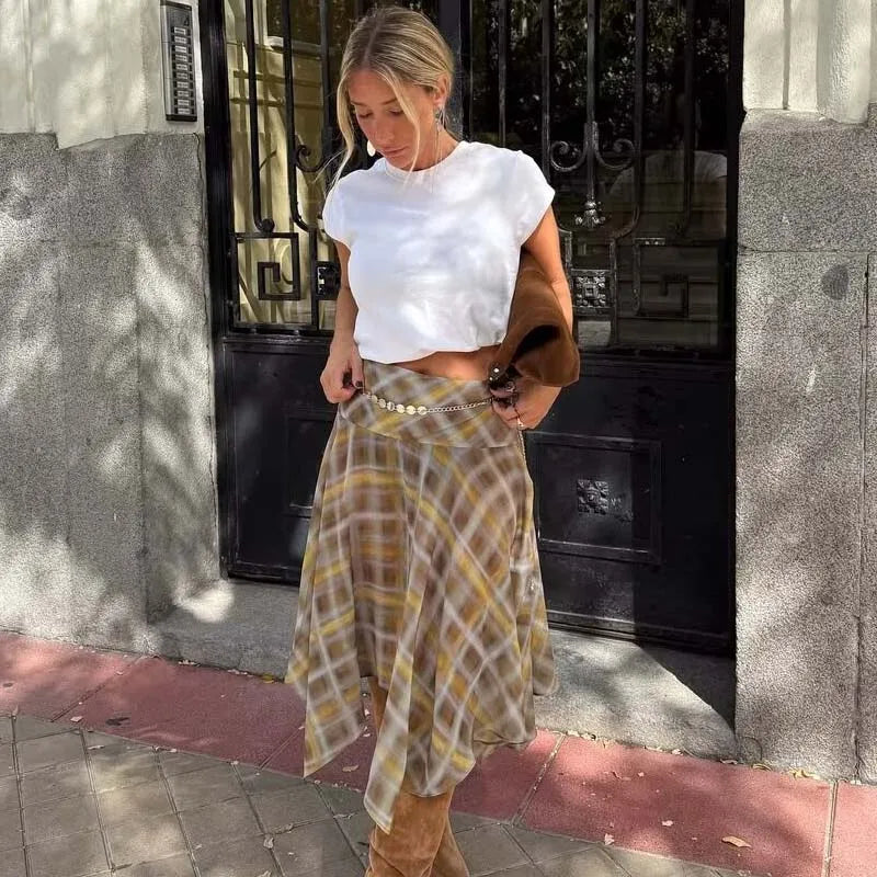 Y2K Asymmetrical Plaid Skirt
