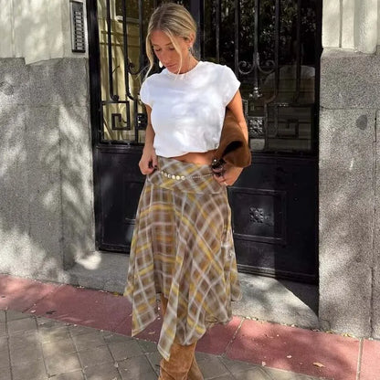 Y2K Asymmetrical Plaid Skirt