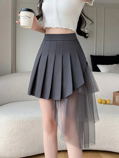 Y2K Asymmetrical Pleated Tulle Skirt