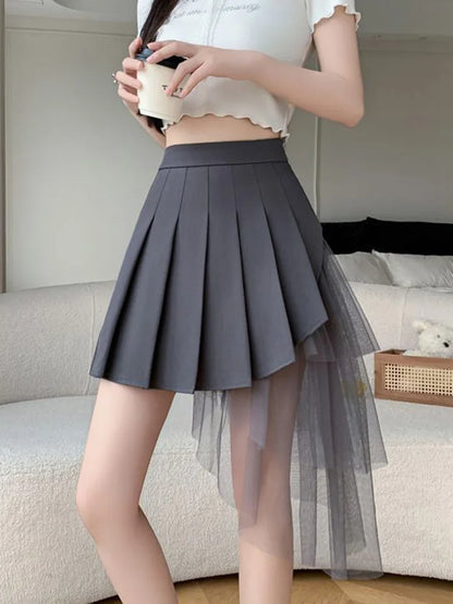Y2K Asymmetrical Pleated Tulle Skirt