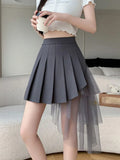 Y2K Asymmetrical Pleated Tulle Midi Skirt for Trendy Style