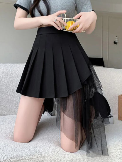 Y2K Asymmetrical Pleated Tulle Skirt
