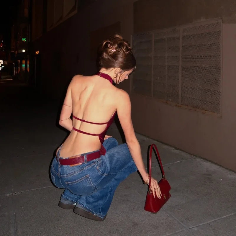 Y2K Backless Halter Top