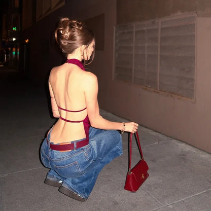 Y2K Backless Halter Top