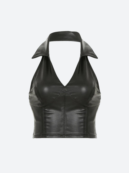 Y2K Baddie Faux Leather Crop Top