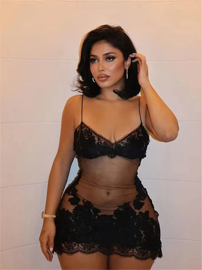 Y2K Baddie Floral Mesh Mini Dress