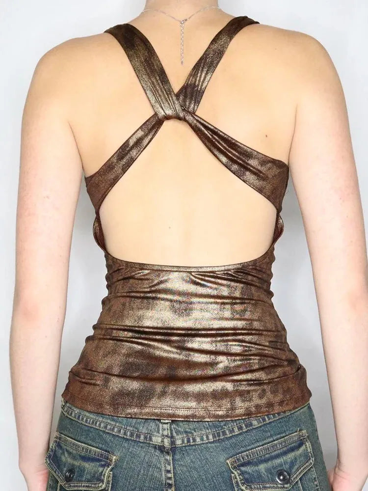 Y2K Baddie Leopard Backless Top